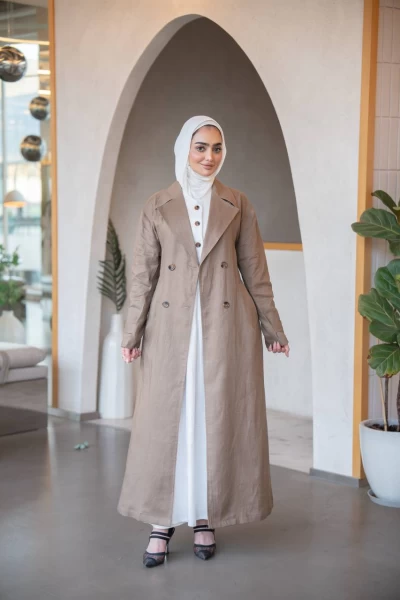 Beige Linen Trench Coat, C:J1035 Beige