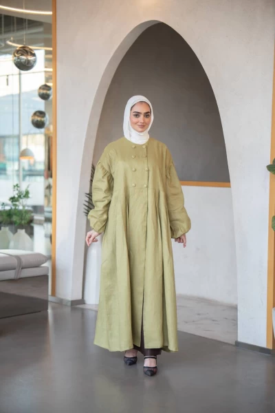 Abaya made of linen in pistachio color C:J1033 Pistachio