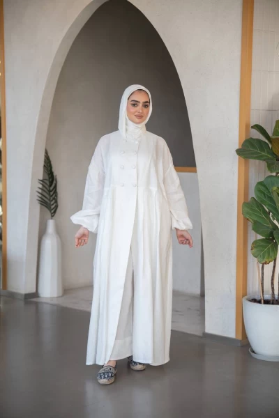 Elegant white linen abaya C:J1033 White