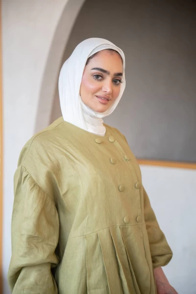 Abaya made of linen in pistachio color C:J1033 Pistachio