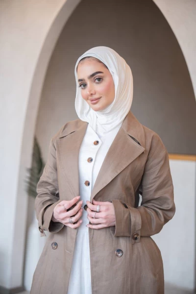 Beige Linen Trench Coat, C:J1035 Beige